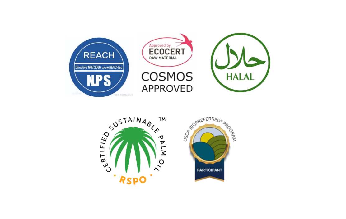 USDA、RSPO、COSMOS、REACH、HALAL认证和批准
